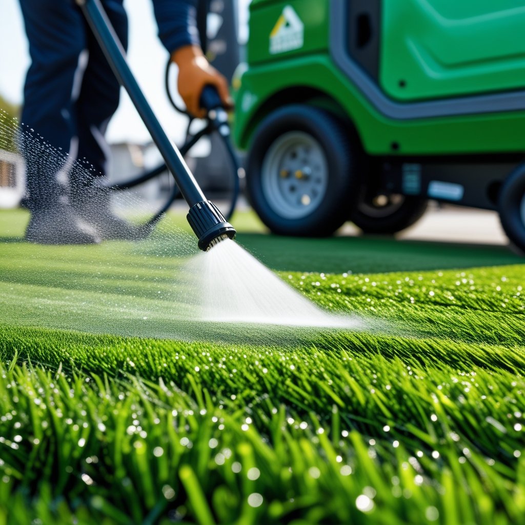 Turf cleaning process in action